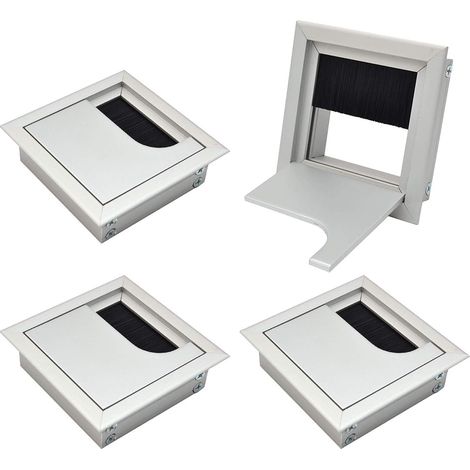 Cache-goulotte carré 80 x 80 mm pour rangement de câbles encastré sur bureau ou meuble, aluminium anodisé argent, lot de 4