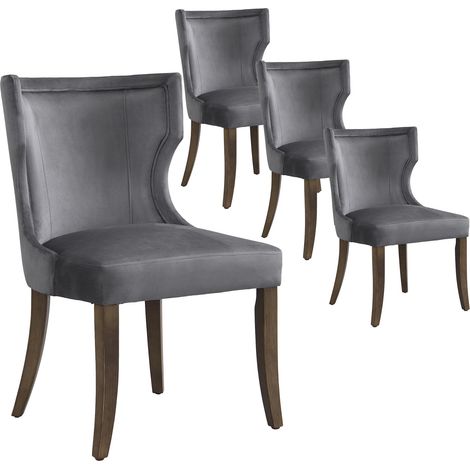Juego de 4 sillas de comedor de terciopelo gris, modernas y minimalistas, con cuatro patas de madera maciza, ideales para oficina en casa, sala de estar y dormitorio. (1/5)