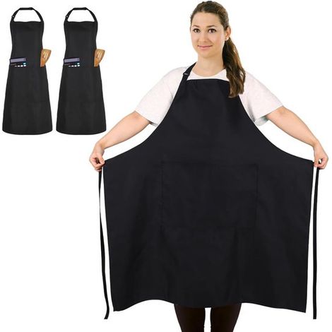 2er-Pack große Kochschürze Unisex schwarz wasserdicht mit 2 Taschen zum Kochen Grillen Barbecue professionelle Arbeitsschürze für Kellner große