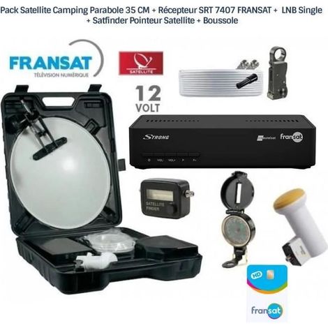 Pack Satellite Camping - FRANSAT - SRT 7407 - Parabole 35 CM - LNB Single - Kit Complet
