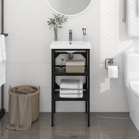 Cadre de lavabo de salle de bain Style Contemporain - Noir 40x38x83 cm Fer BV163671 - BonneVie (1/5)