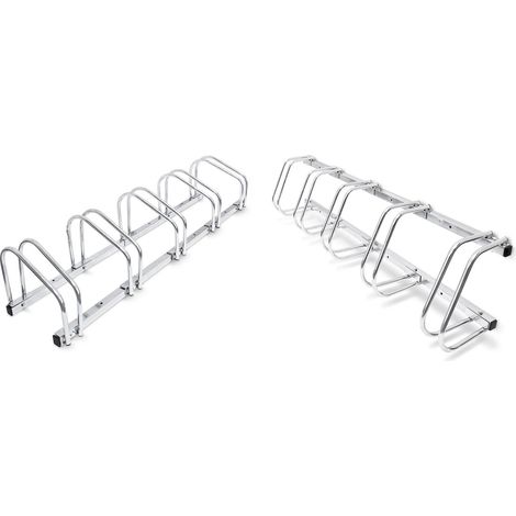2x5 Set Rastrelliera Portabici, Quintuplo, Montaggio a Pavimento, H x L x P: 26 x 130 x 32 cm, Argento