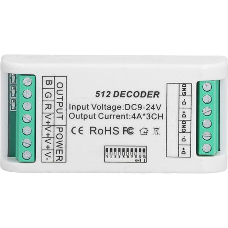 Décodeur LED 3 canaux contrôleur bandeau RGB DMX512 régulation tension constante 9-24V (1/5)