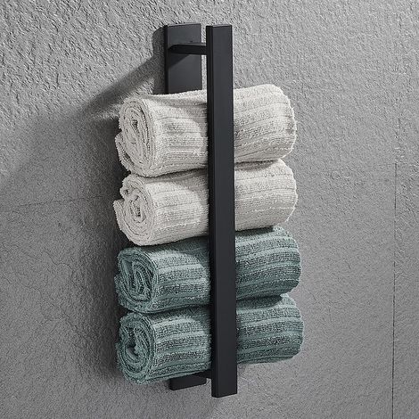 Toallero autoadhesivo sencillo de 40 cm para baño y cocina, de acero inoxidable, no requiere taladrar, con colgador negro (toalla no incluida). (1/3)