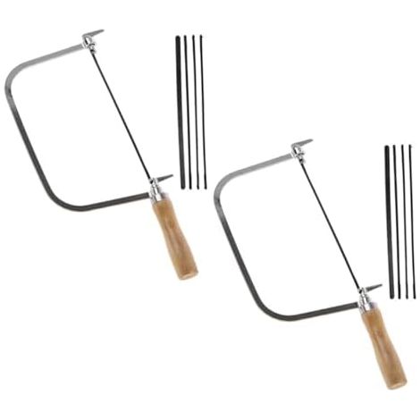 Ensemble de 2 scies à chantourner avec manche en bois et cadre en U, coupe de précision, compactes et légères pour le bricolage et le travail du bois, poignée ergonomique, pour le bois et le métal (1/5)