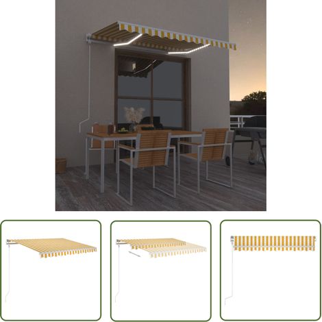 The Living Store Automatische Markise mit LED & Windsensor 350x250 cm Gelb/Weiß - Außenmarkise - Gartensonnensegel - Terrassenüberdachung - Elektrische Markise - WindSensor (1/5)