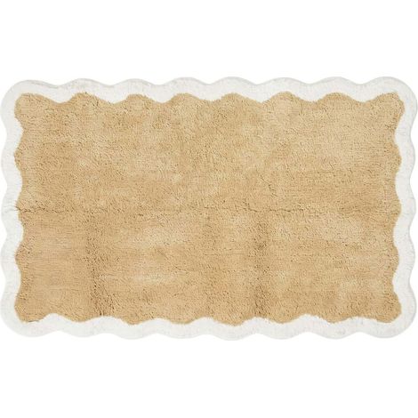 HOMESCAPES Badematte mit Wellenrand 50x80 cm – Badteppich beige,100 % Baumwolle (1/4)