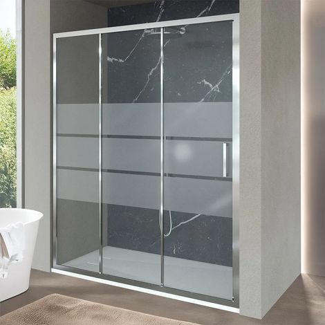 Porta doccia nicchia 170 cm scorrevole 3 ante serigrafate H 200 cm Ted (1/5)