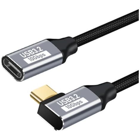 Câble extension USB-C coudé mâle femelle 0,25m PD100W aluminium nylon tressé, ordinateur tablette téléphone (1/5)