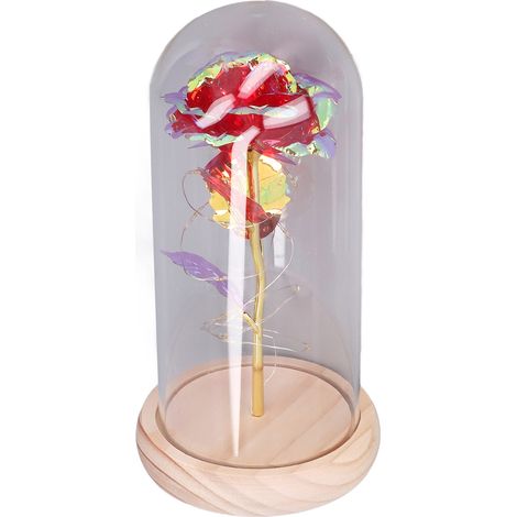 Rose en verre illuminée par LED, colorée, dorée, tige de rose artificielle, rosier en verre pour mariage, rouge. (1/5)