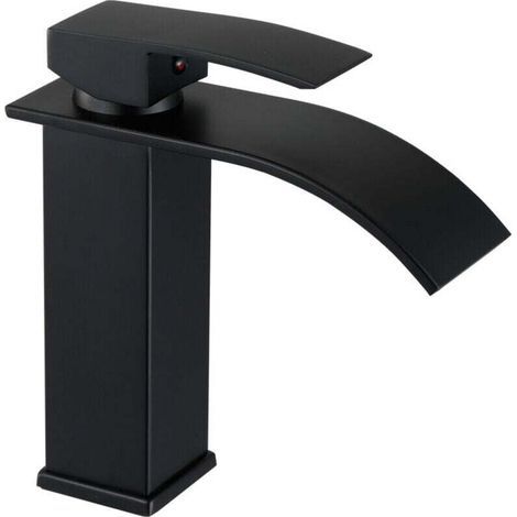 Moderne, elegante Waschtischarmatur, schwarze Wasserfallarmatur – Einloch-Aufbauarmatur mit Keramikkartusche