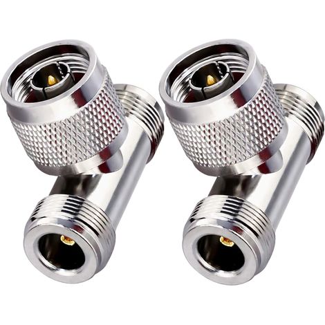 Lot de 2 connecteurs mâles de Type N à Double 2 connecteurs en té Femelles de Type N Adaptateur coaxial de Type N Répartiteur à 3 Voies en Forme de T pour câble d'extension Triple de Type T (1/5)