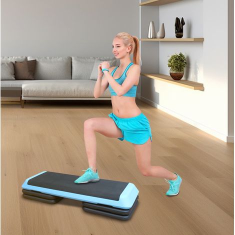 Step aerobico regolabile 110 cm, 3 altezze, piattaforma antiscivolo blu DESVIAE (1/5)