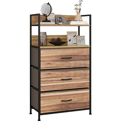 Commode 3 tiroirs en bois noir 60L x 29l x 101H cm – Acier robuste – Tiroirs amovibles avec sangles anti-basculement – MH (1/5)