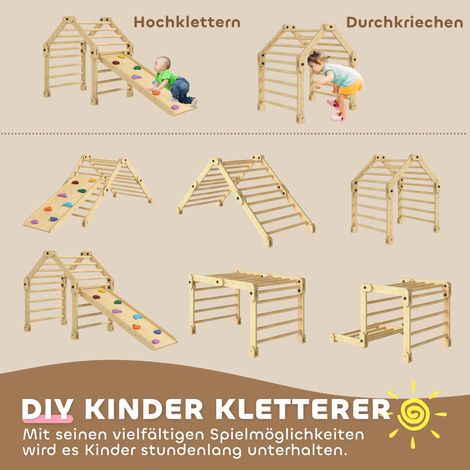 Structure d'escalade 3-en-1 pliable, échelle & toboggan/mur d'escalade, bois, pour enfants 1,5-4 ans (1/5)