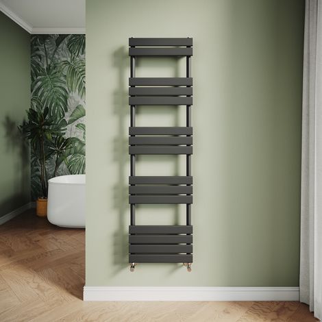 ELEGANT Modern Central Heating Towel Radiator Bathroom Flat Panel Heated Towel Rail 1600x450mm Black (1/5)