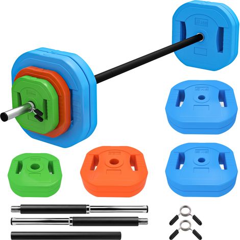 SPORTNOW set de pesas ajustables 30 kg con barra de acero de 140 cm, 8 discos de 5kg, 2,5kg, 1,25kg, 2 clips, para entrenamiento en casa gimnasio (1/5)