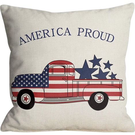 Housse De Coussin En Lin - Drapeau Américain Étoilé - 45,7 x 45,7 cm - Pour Canapé Lit Chaise Voiture - 1 Pièce (1/2)