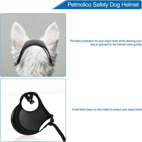 Casque de sécurité pour chien, casque avec trous pour les oreilles et sangles réglables, adapté aux petits chiens pour les promenades en extérieur (taille S, noir) (1/3)