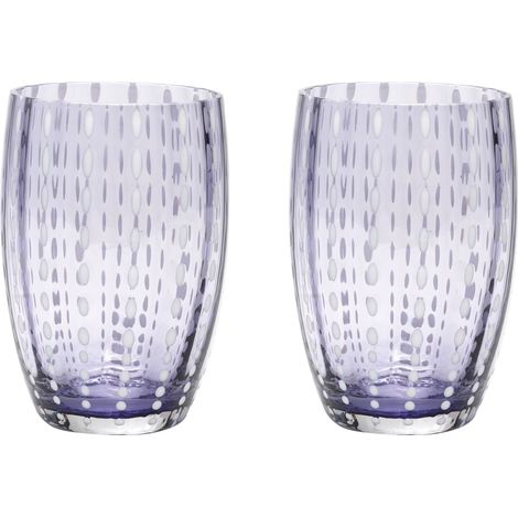 Zafferano Perle Bicchiere Lavanda - Vetro Colorato Soffiato a Bocca, 32 cl, Lavorato a Mano - Set da 2 Tumblers Artigianali per Acqua o Cocktail (1/2)