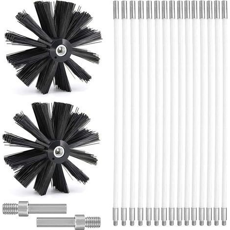 Kit de Ramonage, Kit Brosse Nettoyage Cheminée Ø150mm,Outil Nettoyage pour Cheminées avec 15 Tiges Flexibles de 410 mm et 2 TêTes de Brosse pour Cheminée,évent de Sécheuse,Tuyau d'égout,poêle à Bois (1/5)