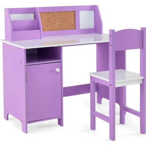Ensemble table et chaise enfant avec rangement, tableau blanc magnétique et panneau liège, pour devoirs et loisirs créatifs (1/5)