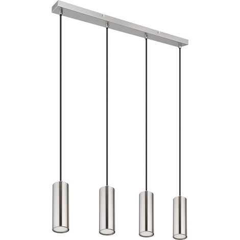Lampada a sospensione soggiorno moderna lampada da tavolo LED da pranzo cromo, 4 fiamme metallo, 4x LED 3W 250lm 3000K bianco caldo, LxLxA 65x6x120 cm
