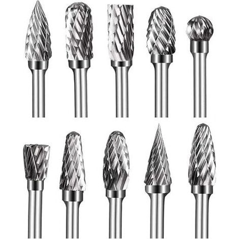 10Pcs Fraises Rotatives en Carbure de Tungstène Burres, Fraise Metal tête de meulage pour outils rotatifs Dremel, meuleuse et travaux du bois, gravure, polissage du métal (1/5)
