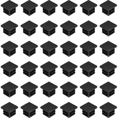 38 Pièces Bouchons Carrés en Plastique, 19mm x 19mm x 15mm Hauteur pour 15-17mm Tuyau Pied de Chaise Bouchons Embouts Carrés d'extrémité de Protection en PE pour Tables, Noir (1/5)
