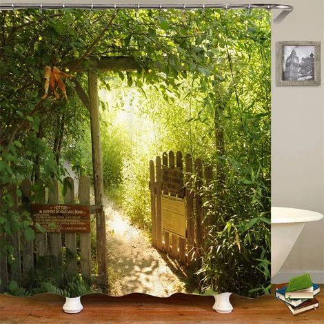 Rideau de douche à motif paysage de jardin, rideau de salle de bain avec motif marin, tissu imperméable et anti-moisissure, 180 x 180 cm