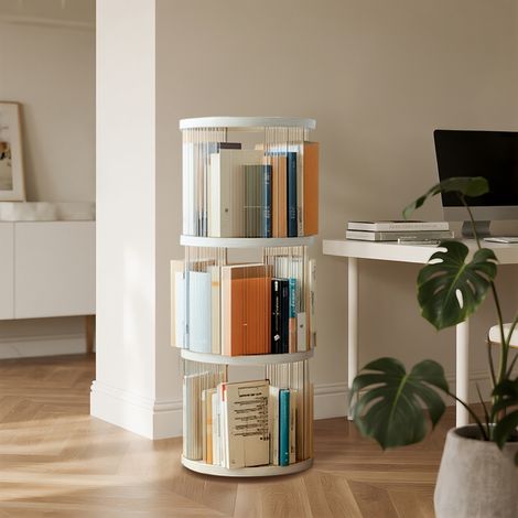 White Three-layer Plastic Circular Rotating Bookshelf Floor Stand 40.5cm (W) x 102.5cm (H) (1/5)