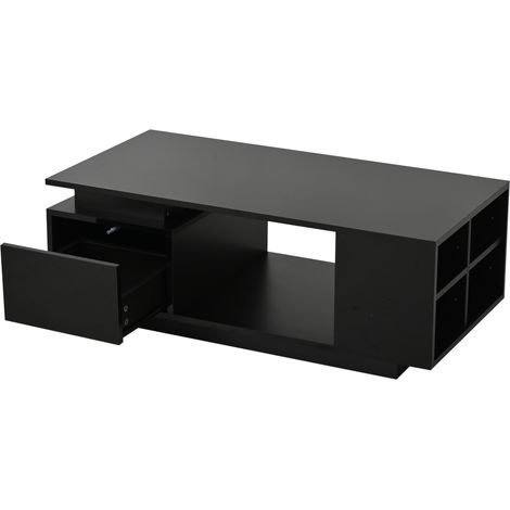 Mesa de centro LED negra 100 x 50 x 36 cm con cajón y 4 compartimentos laterales (1/5)