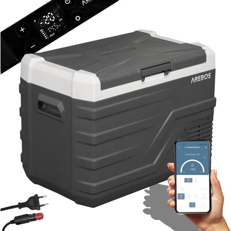 AREBOS Kompressor Kühlbox 43 Liter Elektrische Gefrierbox mit APP-Steuerung zum Kühlen, Einfrieren und Warmhalten Kühlschrank bis -20 °C Auto Kühlbox mit USB-Anschluss, 12/24 V 230V Anthrazit (1/5)