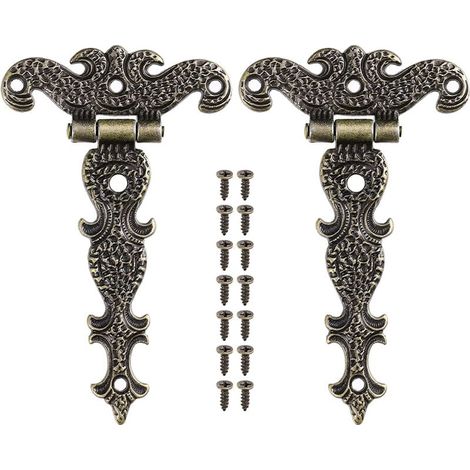 2 bisagras de bronce retro de aleación de zinc para muebles con tornillos para joyeros, puertas y armarios. (1/5)