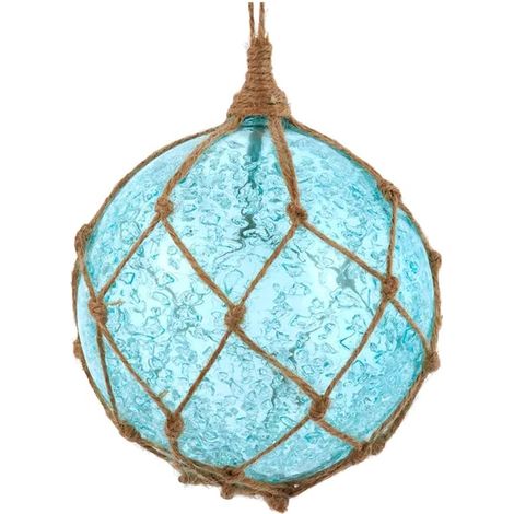 Bouée en Verre Bleue - Bouée en Verre en Corde - Décoration de Noël - Flotteur de pêche en macramé (1/4)