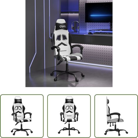 vidaXL Oreiller - Chaise de jeu pivotante Blanc et noir Similicuir (1/5)
