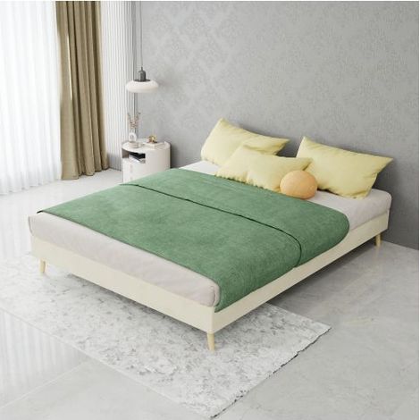 Lit bas 140x200cm Velours Hollandais Beige - Lit double - Cadre Métal,Base Basse,Montage Facile,Sans Matelas,Sans Tête de Lit Design (1/5)