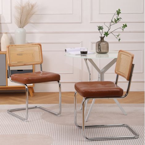 Esszimmerstuhl aus PU-Leder in Braun, modernes minimalistisches Design, gepolsterter Sitz,50×61×85cm (1/5)