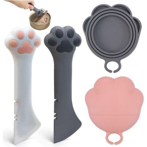 Silicone Cat Spoon - 2 pieces, Cute Paw Silicone Cat Spoon + Lid - For Wet Food/Dog (1/5)