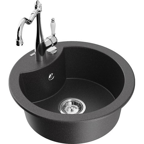 Mexen Diego fregadero de granito de 1 tazón con grifo de cocina Carla, negro moteado - 6512-76-670700-00 (1/5)