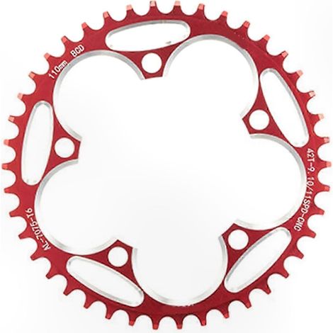 Couronne plate pour VTT, 110mm BCD, 5 trous, profil Narrow-Wide, rouge, compatible transmission 1x, vélo tout terrain, montage direct, robuste et légère (1/5)