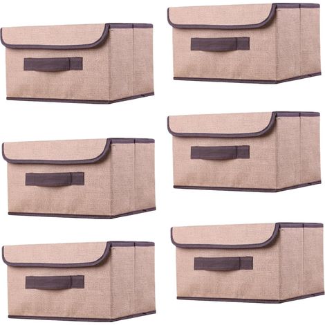 6 Boîte de Rangement avec Couvercle,Sac de Rangement,Pliable Rangement Tissu pliable avec Couvercle, Panier de Rangement,Coffre à Jouets pour Jouets,Vêtements (Beige, 36×23×24 cm) (1/5)