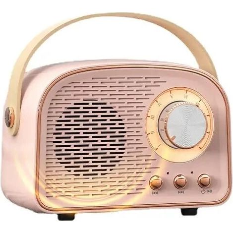 Enceinte Bluetooth rétro portable MDUG Mini, lecteur MP3 stéréo sans fil, compatible carte TF (rose) (1/5)