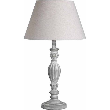 Aegina Table Lamp - Linen/Wood - L13 x W13 x H40 cm - Beige/Grey
