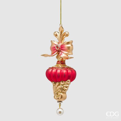 EDG Enzo De Gasperi Addobbo Trottola di Natale con Fiocco H20,5 Ø7 cm Rosso Oro – Decorazione per Albero di Natale (1/2)
