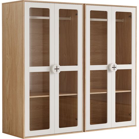 CAIziArmoire enfant 2 portes avec penderie, acrylique blanc bois naturel (1/5)
