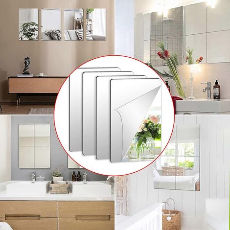 4 feuilles de miroir acrylique flexibles (non en verre) avec 16 autocollants pour la décoration murale de la maison (1/4)
