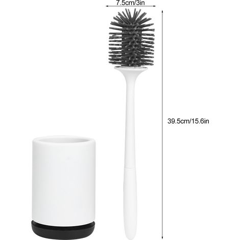 Brosse de nettoyage pour toilettes à long manche avec support et accessoires, sur pied (1/5)