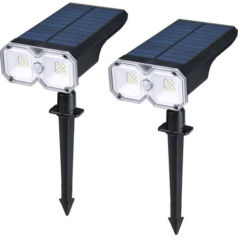 2er-Set Solar-Außenstrahler für Garten, Solarbetriebene Wandleuchten, Wasserdicht für Garten, Hof, Einfahrt, Veranda, Gehweg, Schwarz