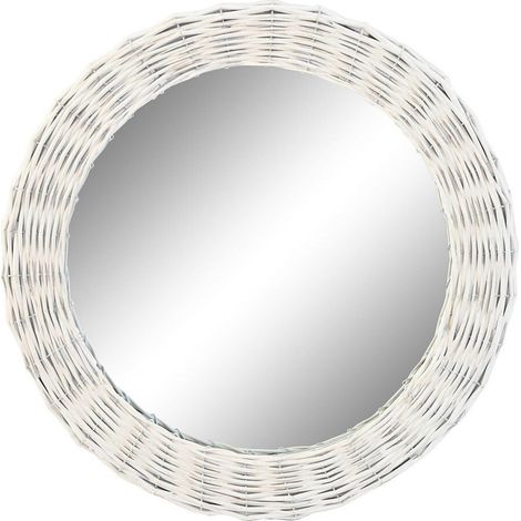 Miroir rond tressé blanc style cottage en osier et verre - blanc tressé effet osier (1/3)